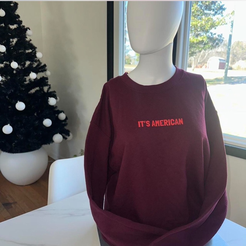 Burgundy Sweatshirt with Red Text size large American